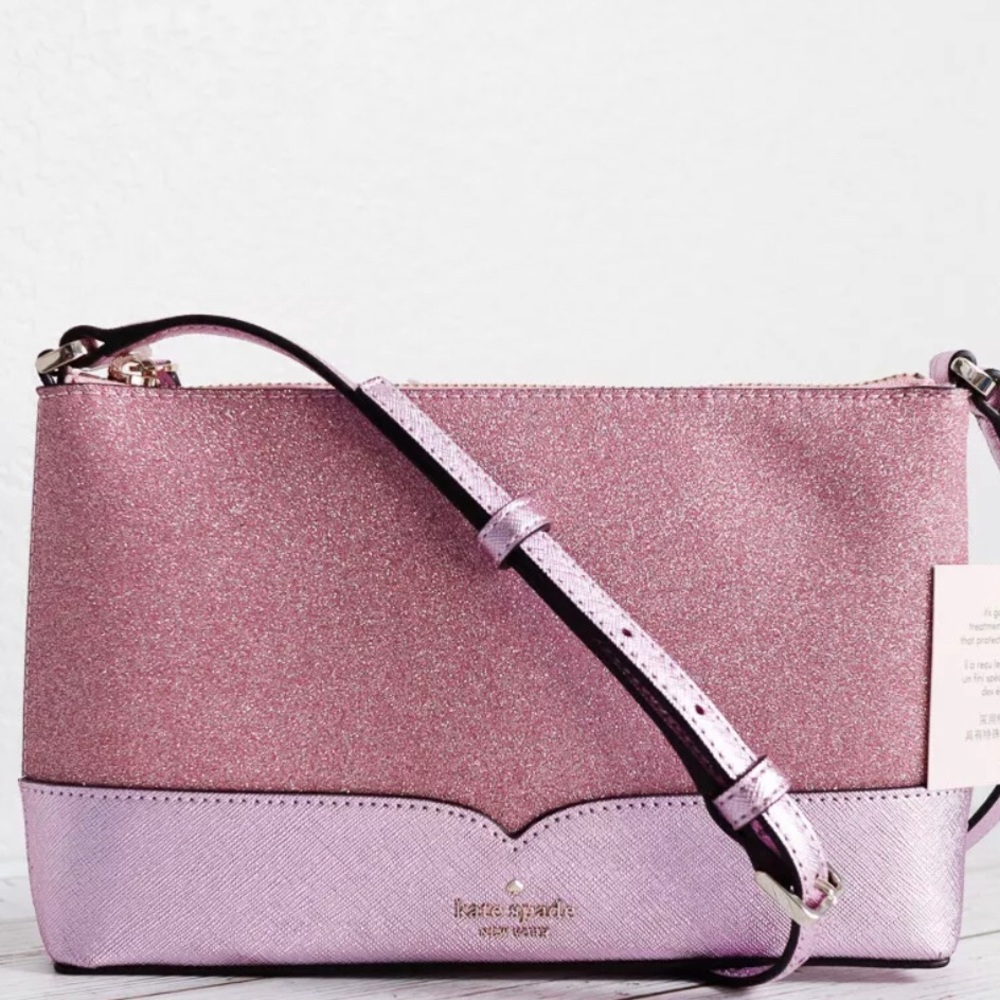 KATE SPADE LOLA tinsel GLITTER CROSSBODY ROSE PINK NWT